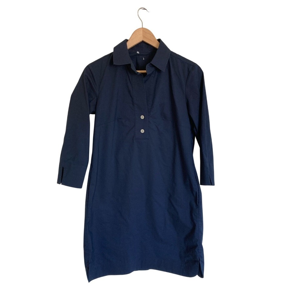 Hinson Wu Aileen Dress Women's Small Navy Stretch Popover Shirt Dress Classic
